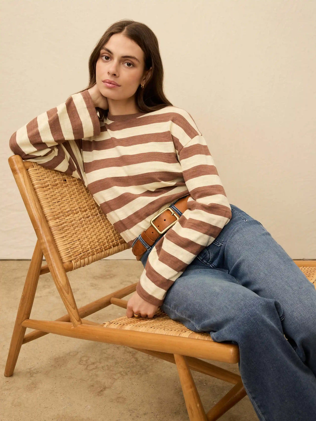 Sunwashed Organic Long-Sleeve Retro Tee - Nutmeg Stripe