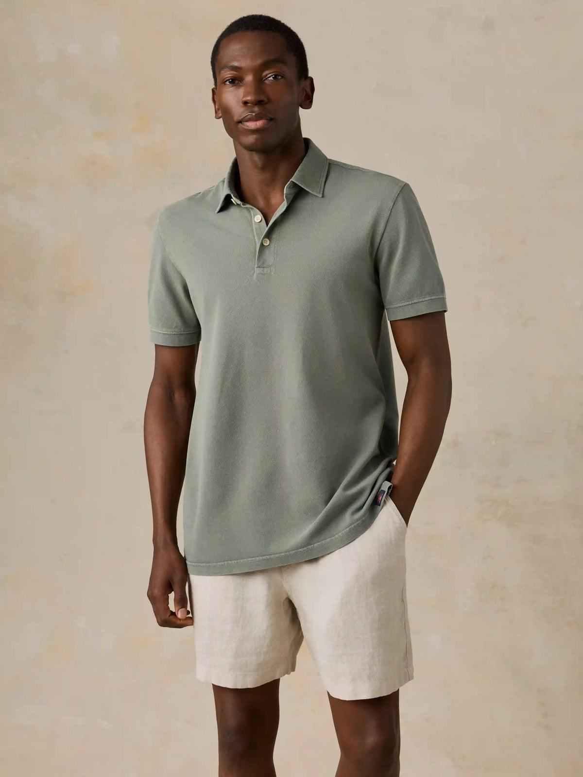 Short-Sleeve Sunwashed Pique Polo - Coastal Sage
