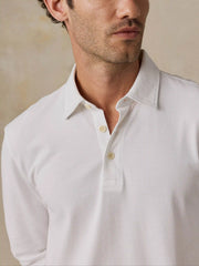 Long-Sleeve Sunwashed Pique Polo - Pure White