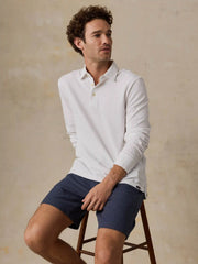 Long-Sleeve Sunwashed Pique Polo - Pure White