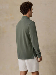 Long-Sleeve Sunwashed Pique Polo - Ridge Olive