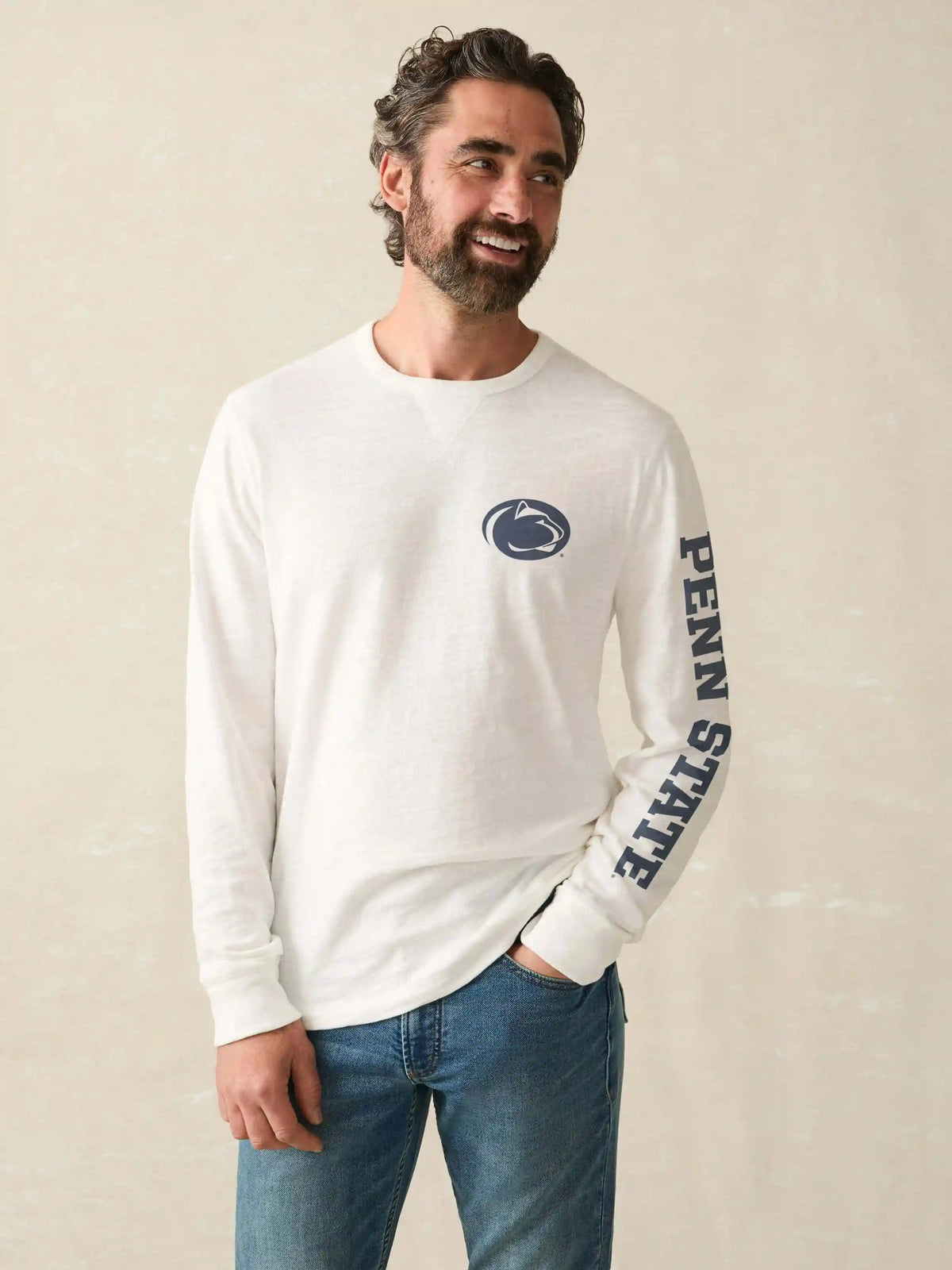 Penn State Long-Sleeve Sunwashed Organic Crew - White