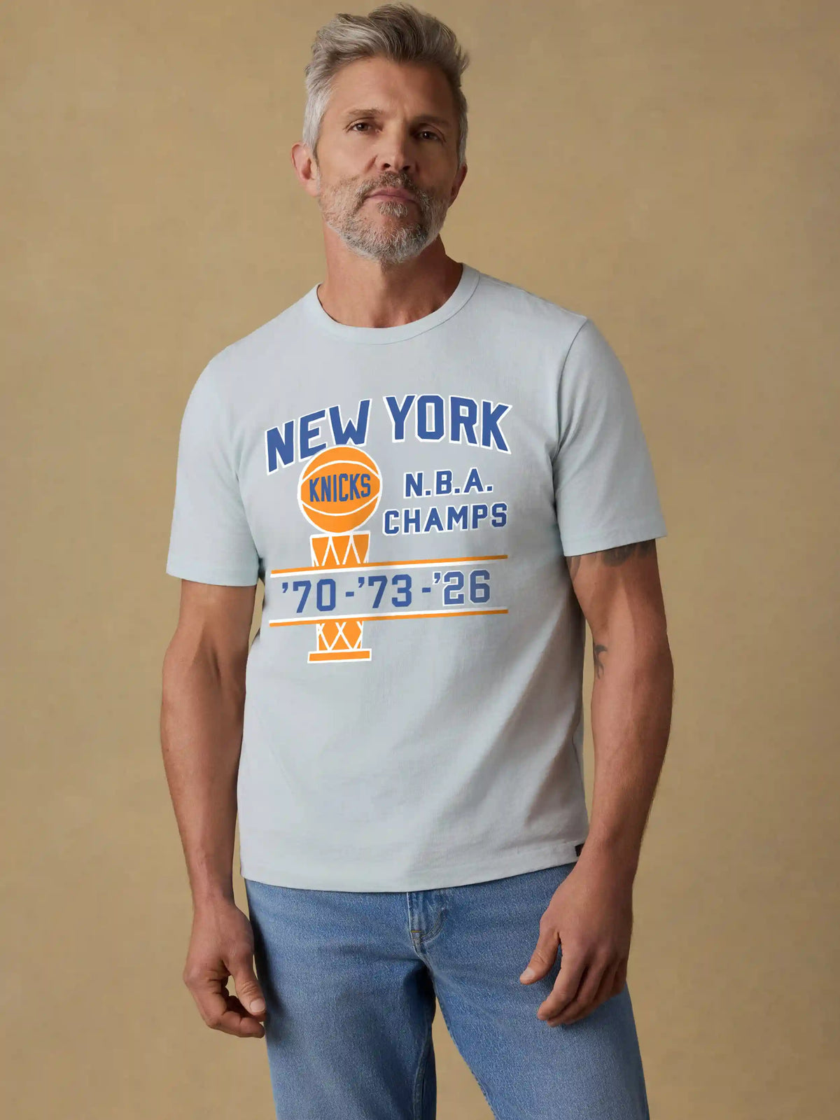 NY Knicks Sunwashed Regenerative Tee - Sky