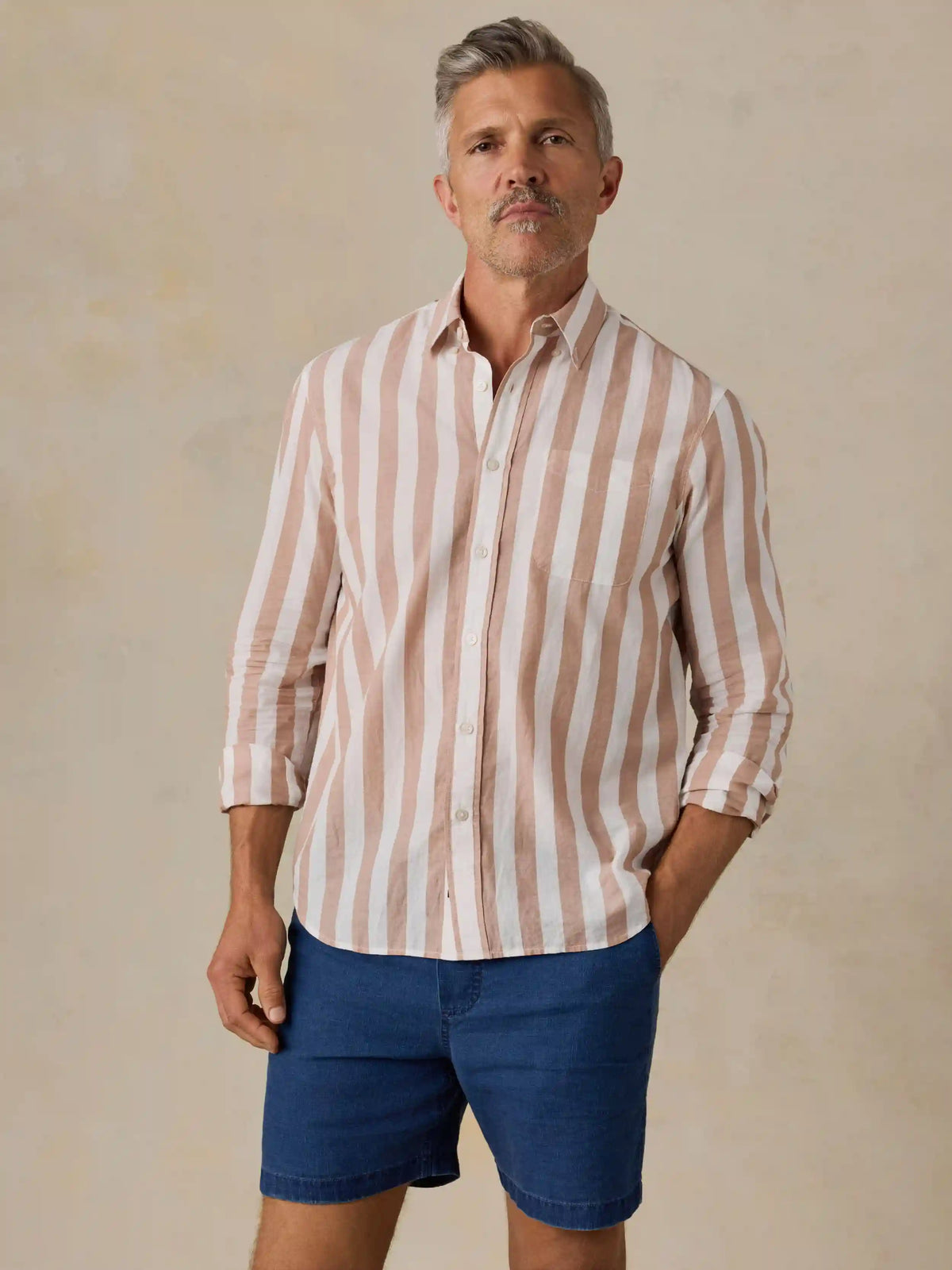 Long-Sleeve Weightless Cotton Shirt - White Clay Stripe