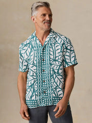 Short-Sleeve Linen Camp Shirt - Biscayne Leaves