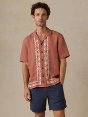 Short-Sleeve Embroidered Shirt - Dusty Sienna