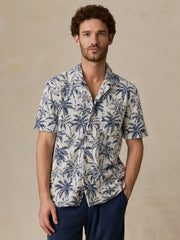 Short-Sleeve Cabana Towel Terry Shirt - Ivory Tropic Trees