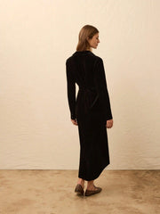 Stretch Silk Velvet Riley Midi Dress - Black