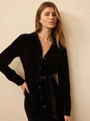 Stretch Silk Velvet Riley Midi Dress - Black