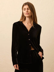 Stretch Silk Velvet Genevieve Shirt - Black