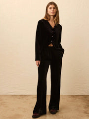 Stretch Silk Velvet Genevieve Shirt - Black