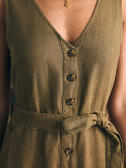 Alina Linen Jumpsuit - Military Olive