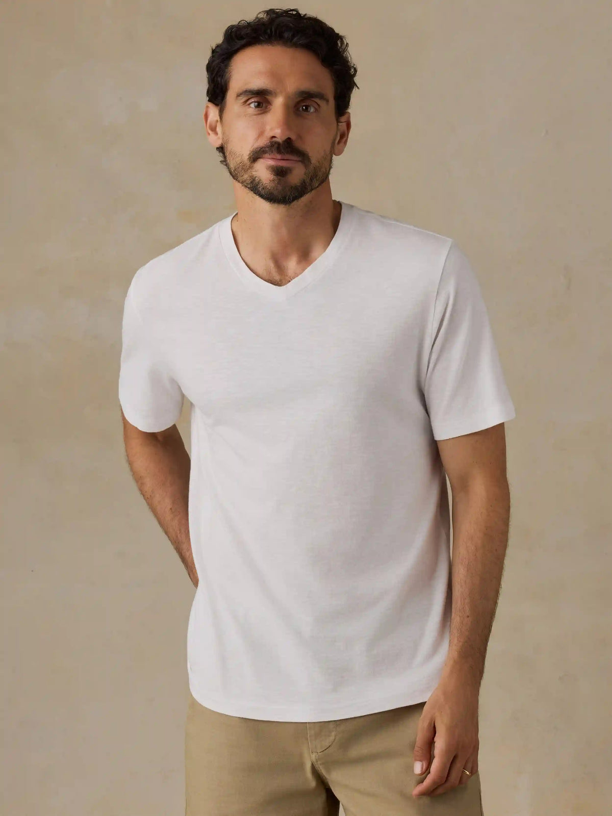 Short-Sleeve Sunwashed V-Neck Tee - White