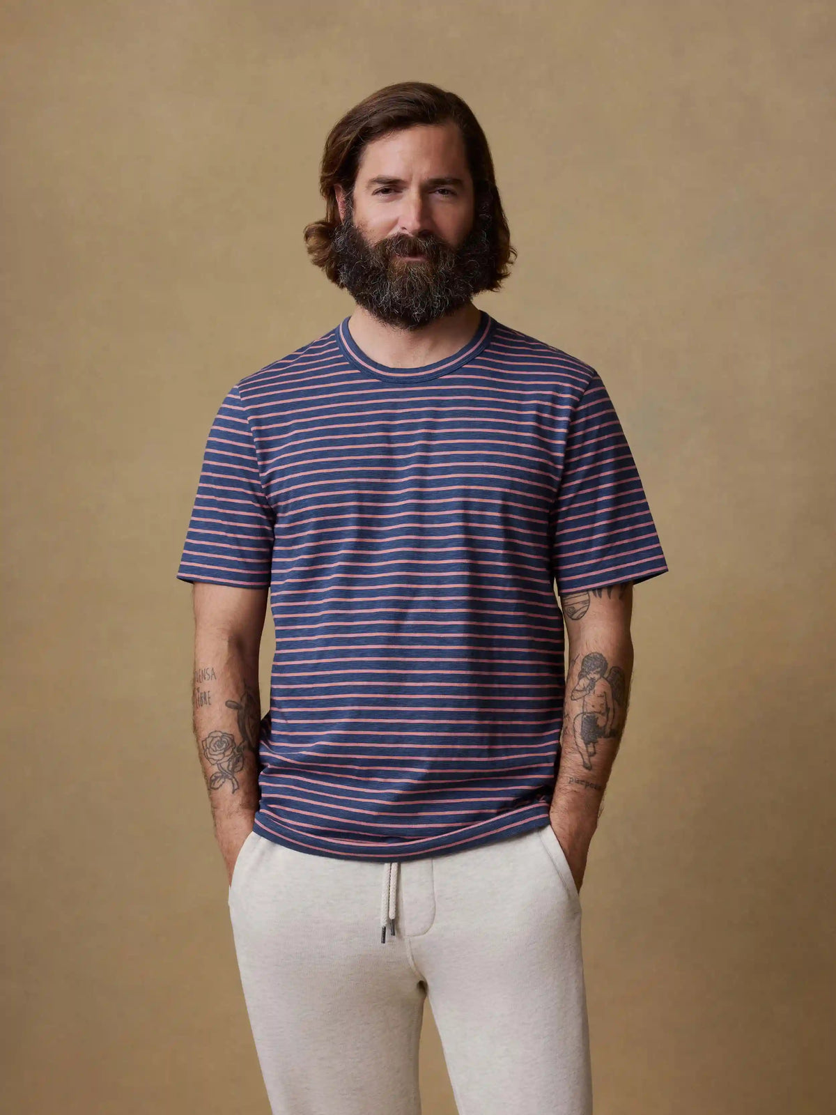 Sunwashed Regenerative Tee - Navy Rose Stripe