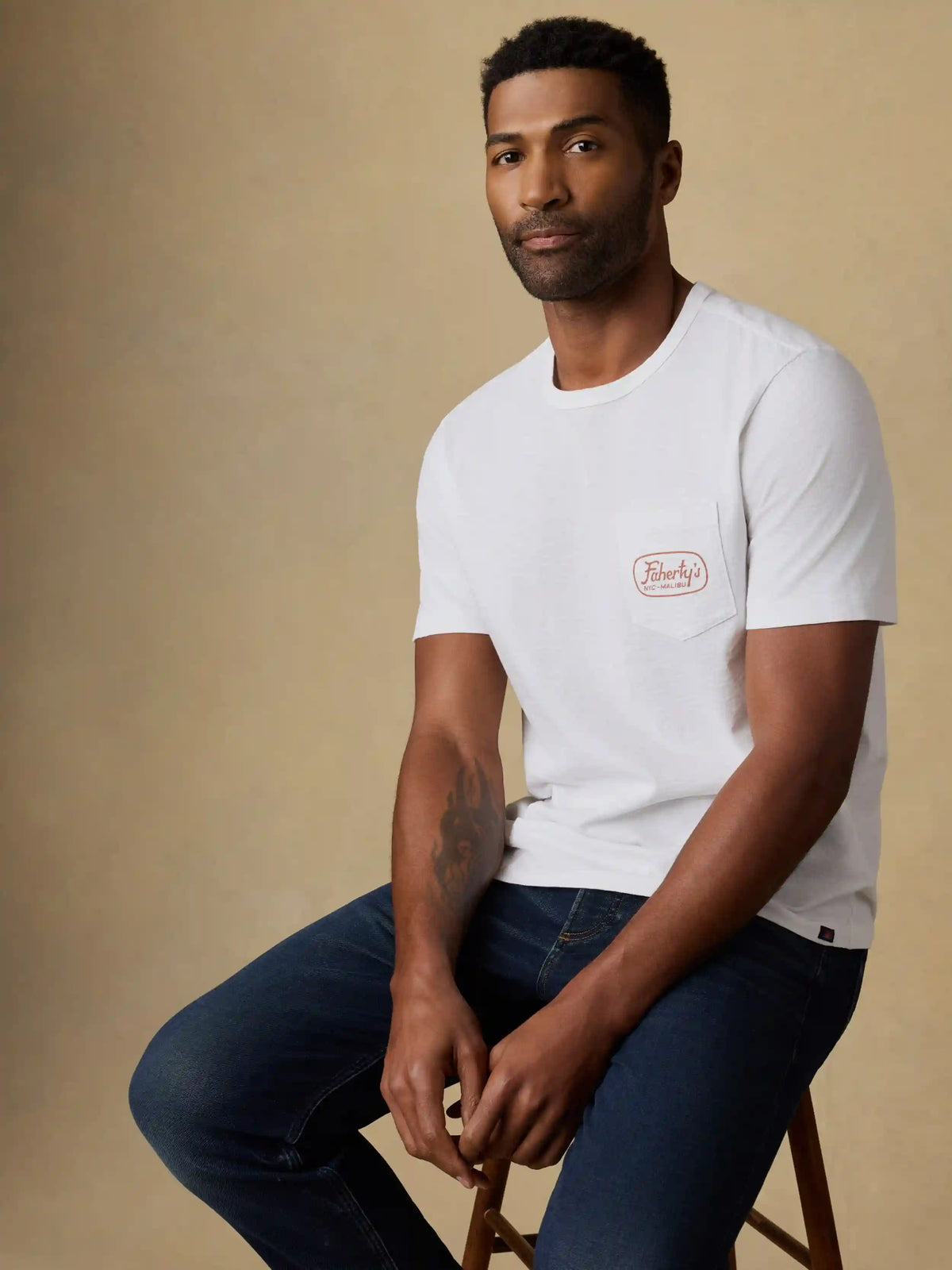 Surf Shop Sunwashed Regenerative Pocket Tee - White