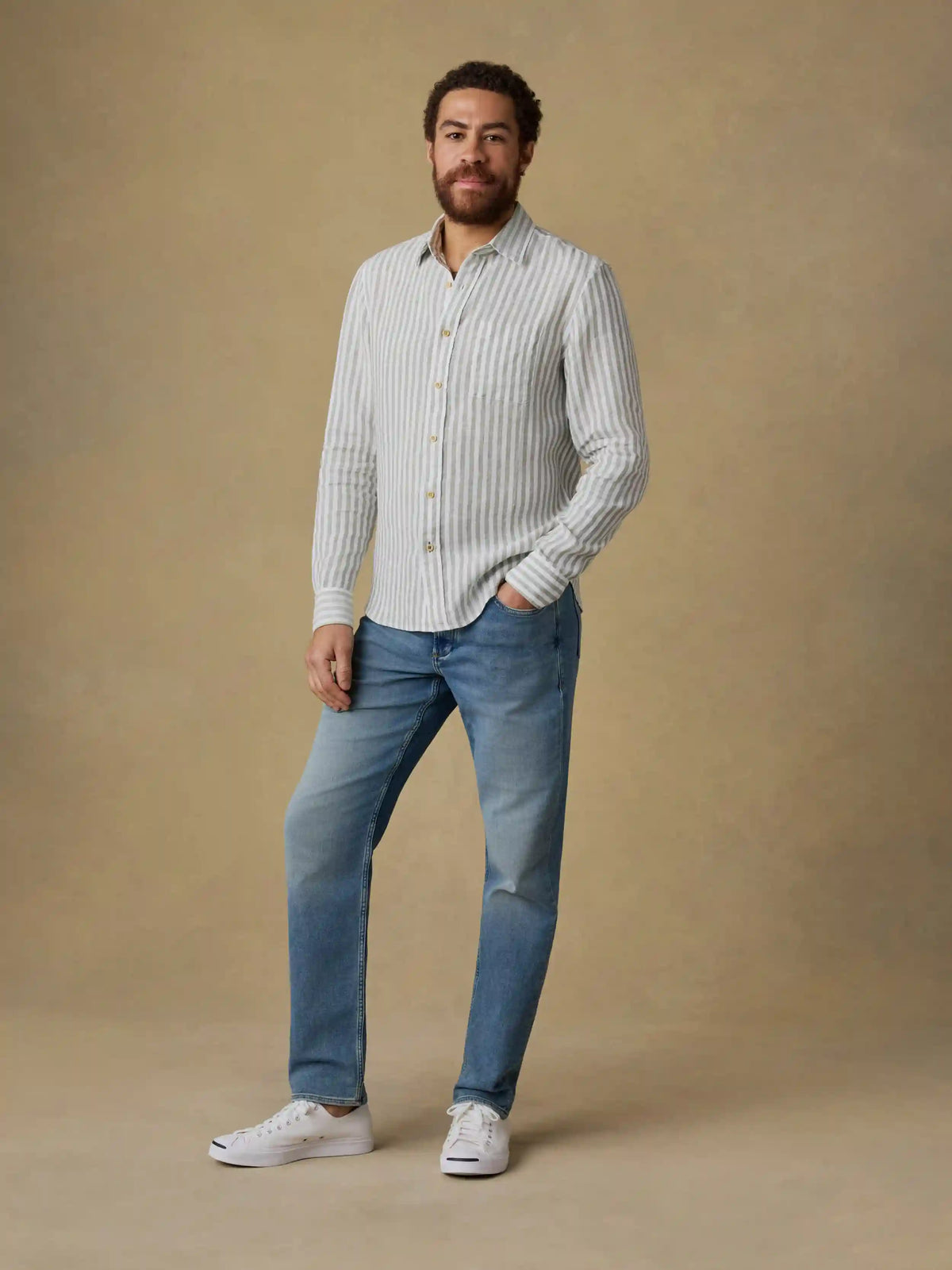 Laguna Linen Shirt - Green Hill Stripe