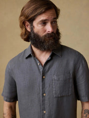 Short-Sleeve Palma Linen Shirt - Washed Black Basketweave