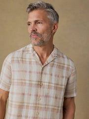 Short-Sleeve Palma Linen Camp Shirt - Mauve Sand Plaid