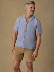 Short-Sleeve Laguna Linen Camp Shirt - Cloud Waters Stripe