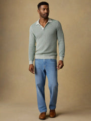 Long-Sleeve Sunwashed Sweater Polo - Sea Break