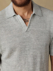Short-Sleeve Linen Sweater Polo - Beach Tree Stripe