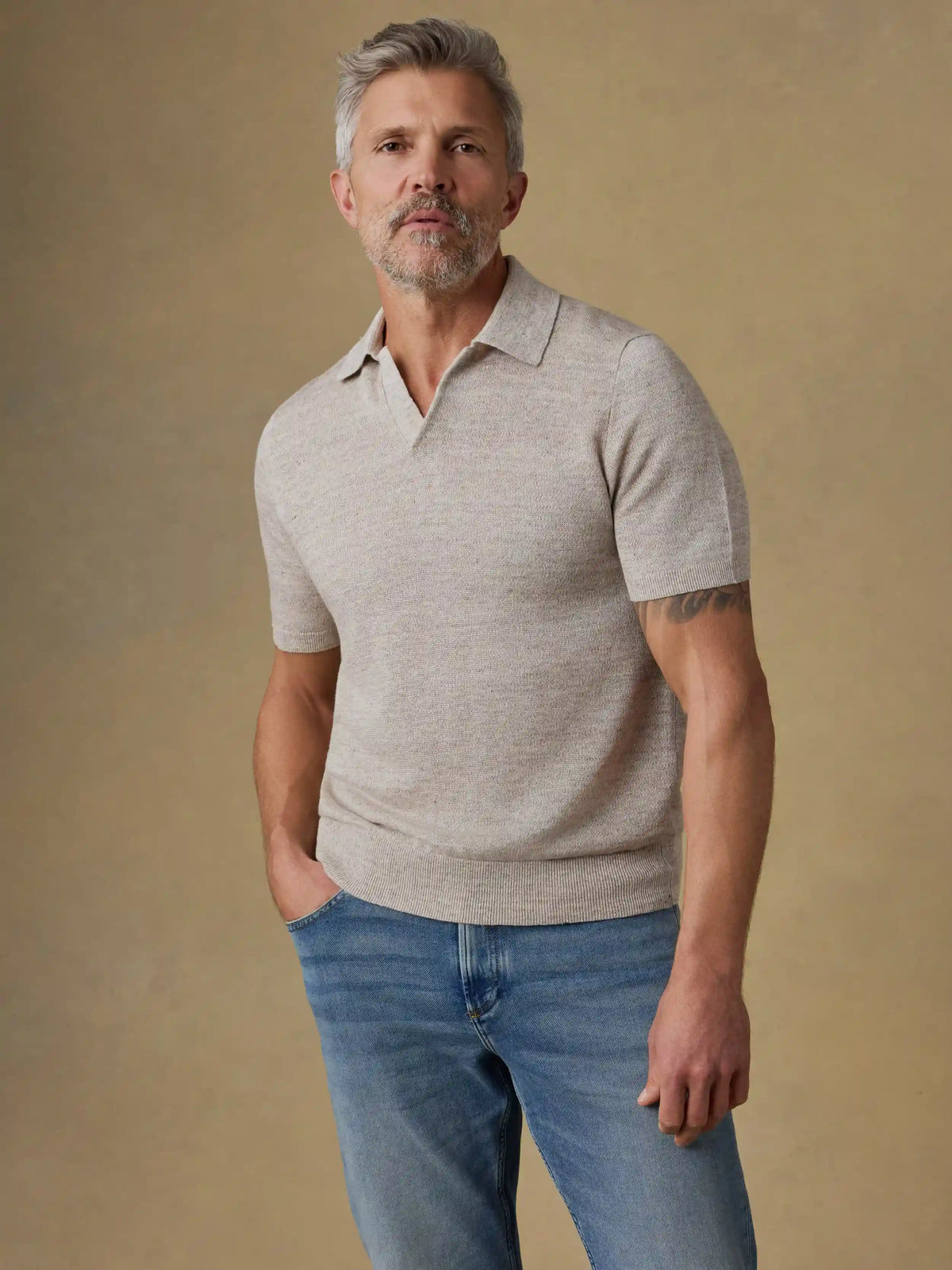 Short-Sleeve Linen Sweater Polo - Tropic Sands Melange