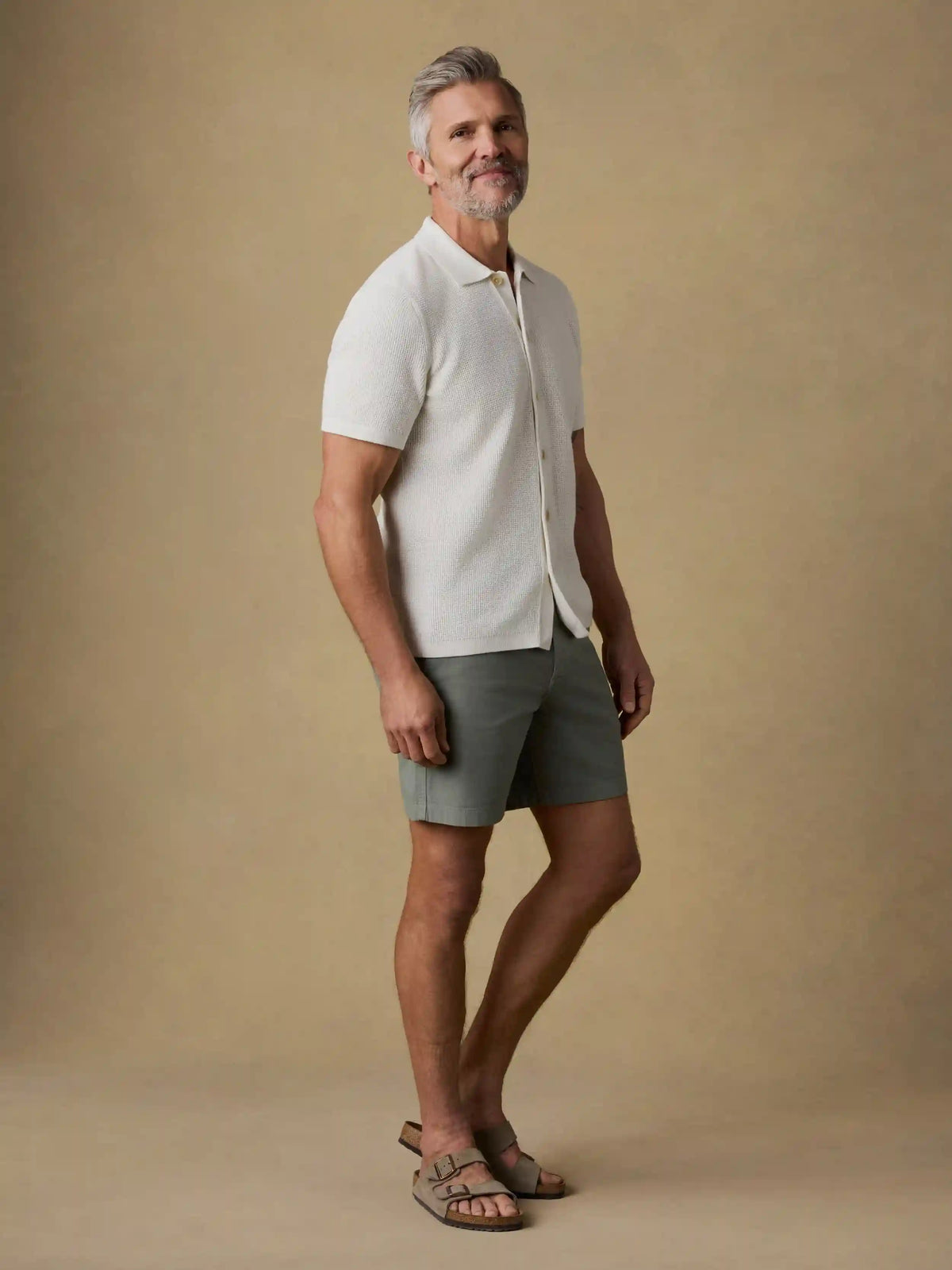 Short-Sleeve Sunwashed Sweater Shirt - White Shell