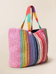Straw Striped Beach Tote - Rainbow Stripe