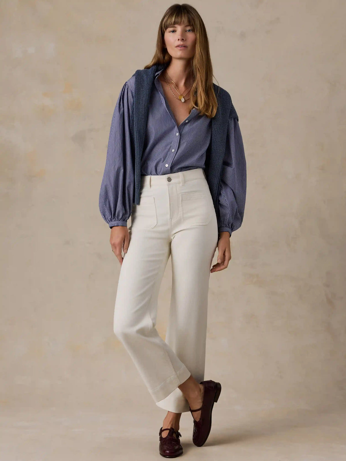 Stretch Terry Patch Pocket Ankle Pant - Egret