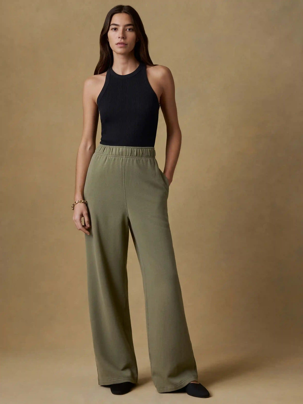 High Standard Fleece Wide Leg Sweatpant - Island Olive