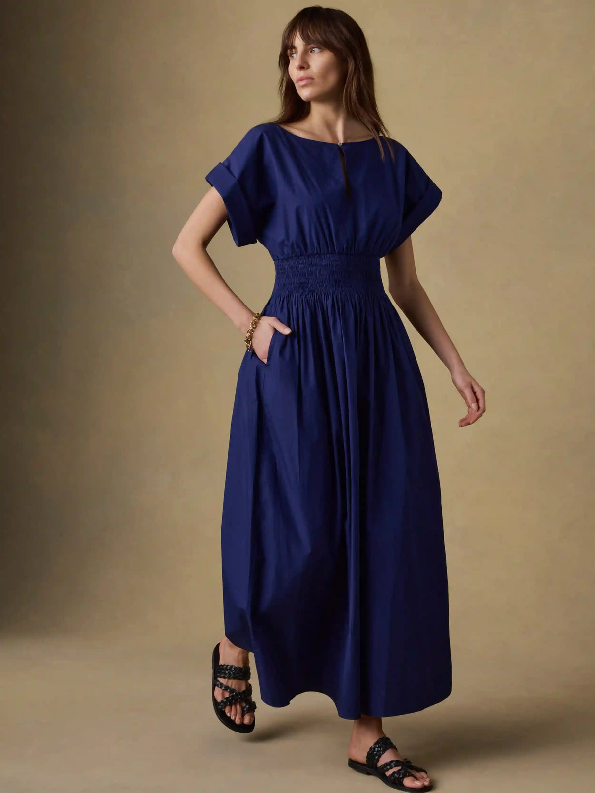 Coastal Poplin Elia Smocked Dress - Ocean Cavern
