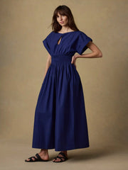 Coastal Poplin Elia Smocked Dress - Ocean Cavern