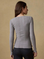 Paradise Pointelle Henley - Medium Grey Heather