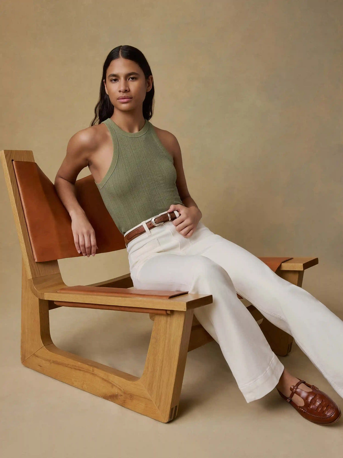 Paradise Pointelle Tank - Island Olive