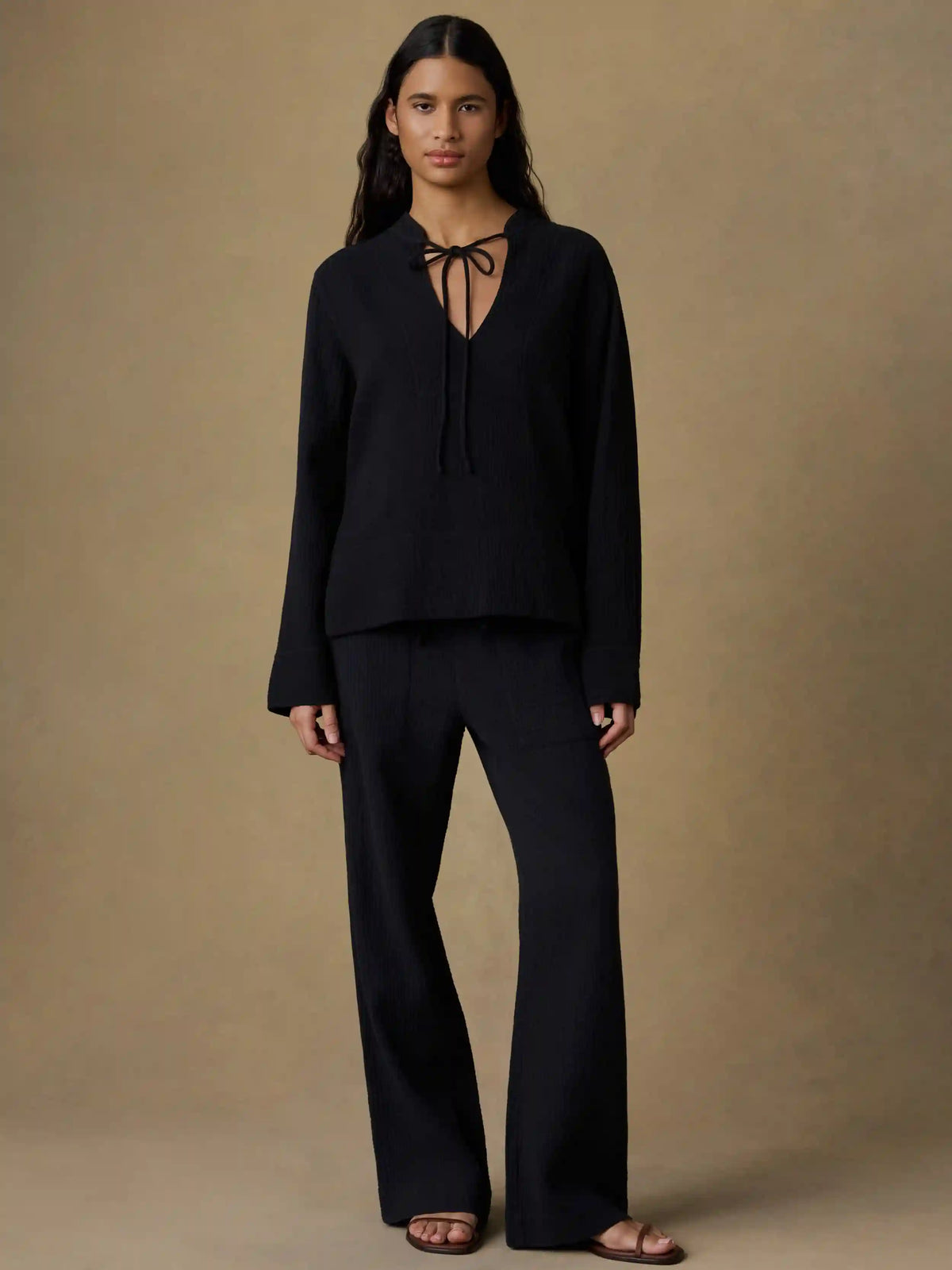 Dune Cotton Gauze Harbor Top - Black