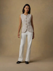 Sun Strider Linen Vest - Cocoa Grove Stripe
