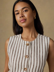 Sun Strider Linen Vest - Cocoa Grove Stripe
