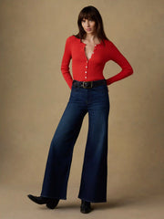 Miramar Linen Crewneck Cardigan - Poppy Red