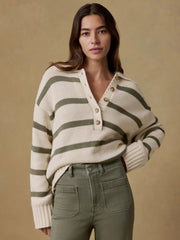 Sunwashed Cotton Polo Sweater - Antique Stripe