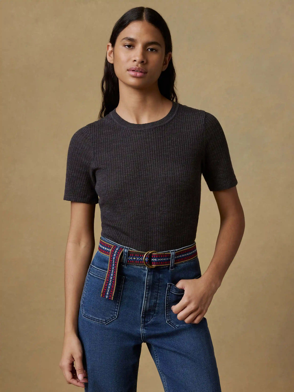 Miramar Linen Mini Rib Tee - Washed Black