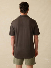 Short-Sleeve Linen Polo - Washed Black