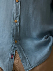 Irish Linen Safari Shirt - Deep Marine