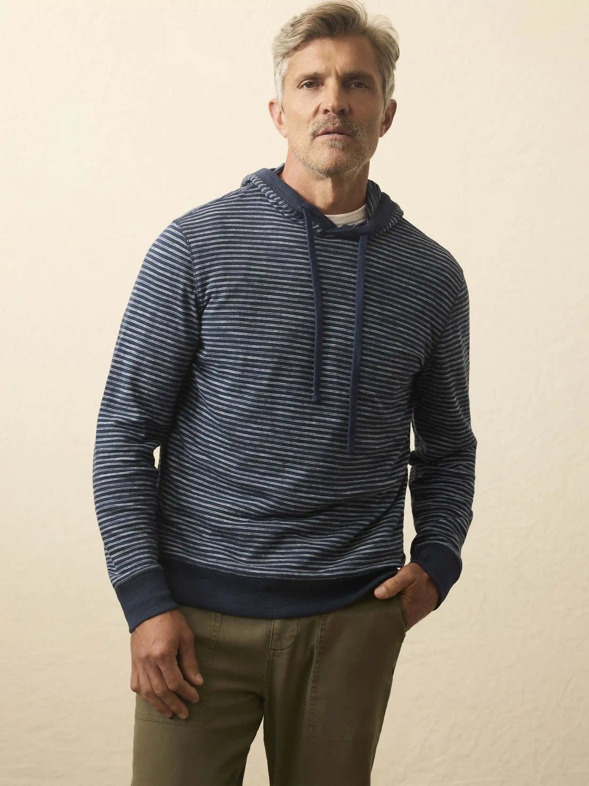 Sunwashed Organic Hoodie - Navy Stream Stripe