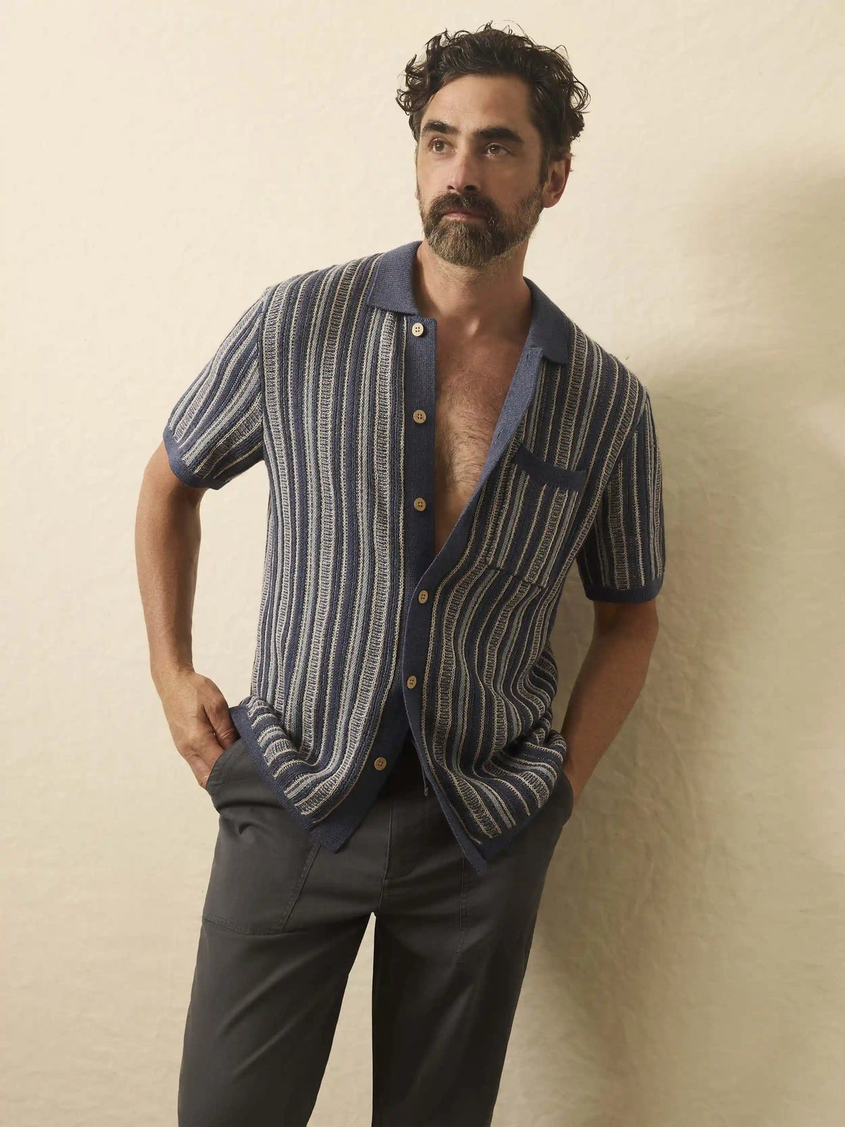 Short-Sleeve Sweater Shirt - River Cliffs Stripe
