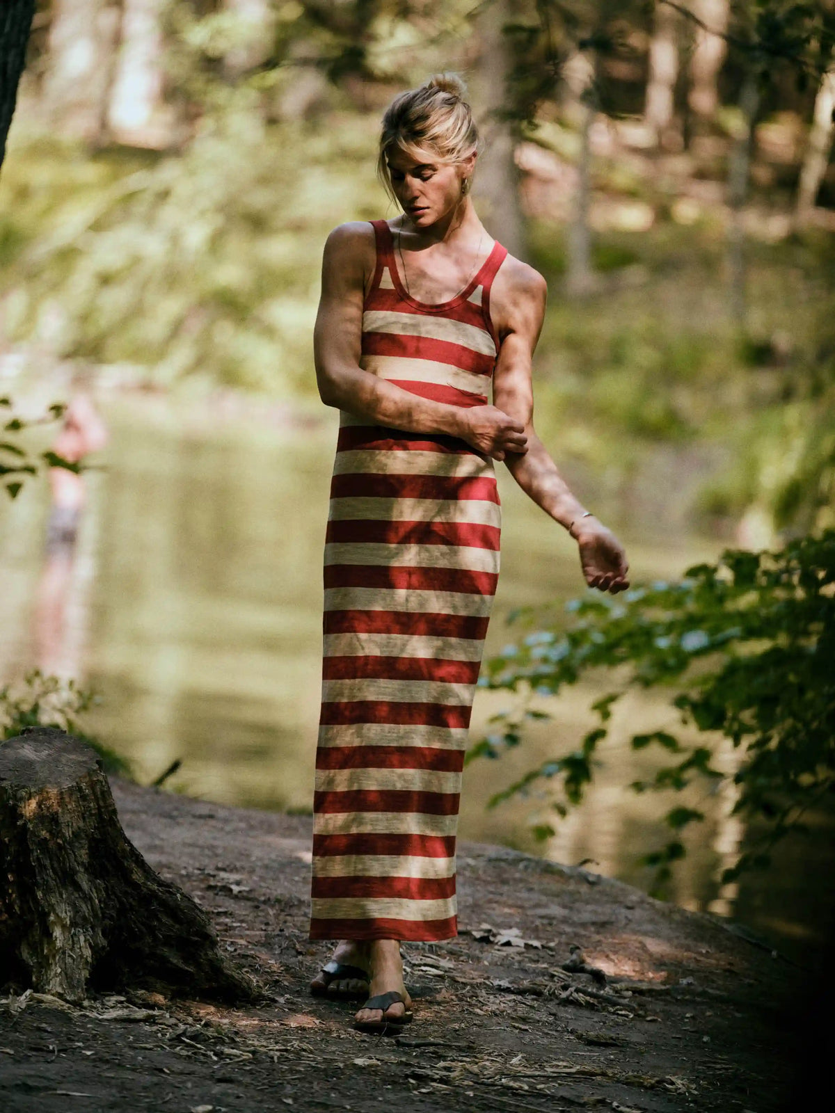 Sunwashed Organic Pocket Tank Dress - Red Ochre Stripe