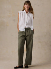 Cotton Twill Drawstring Pant - Olive
