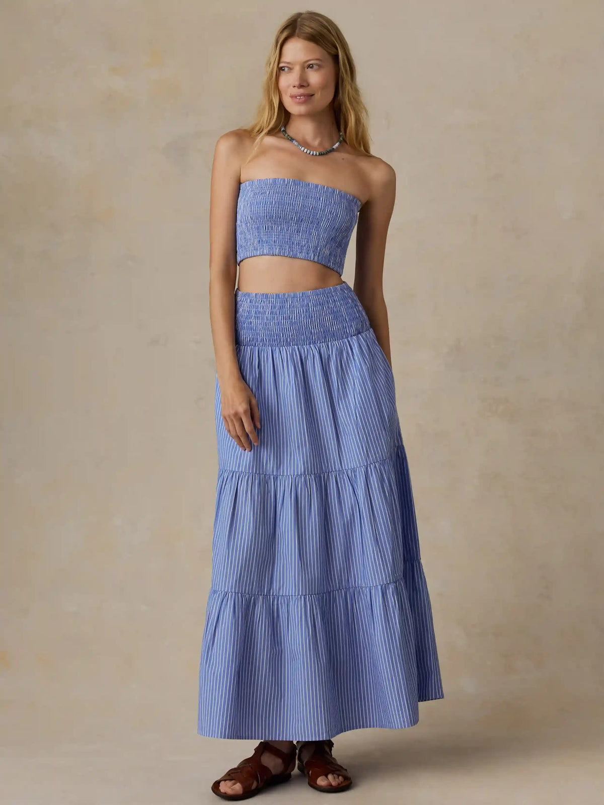 Coastal Poplin Maxi Skirt - Deepwater Stripe