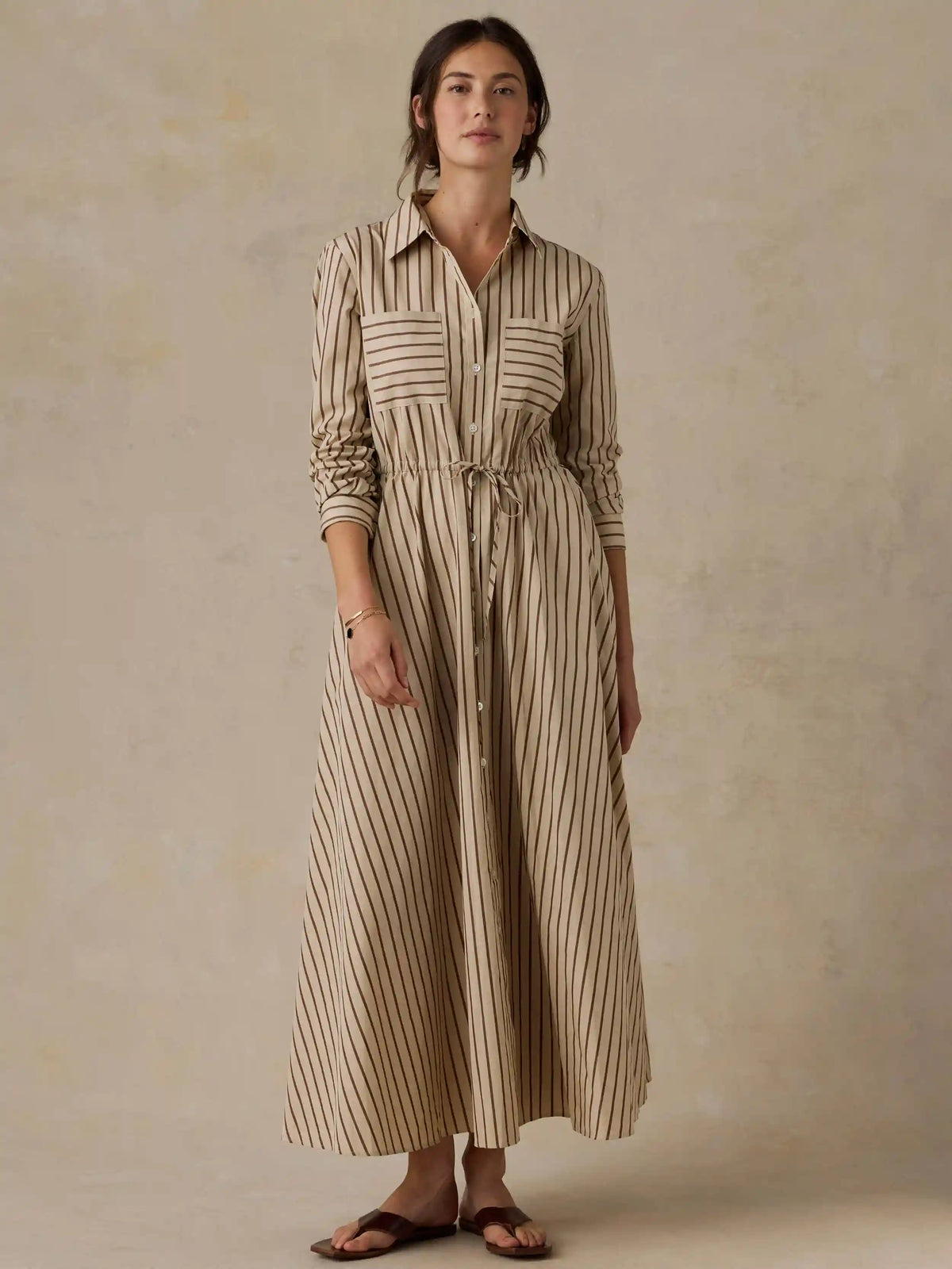 Coastal Poplin Catalina Dress - Drift Sand Stripe