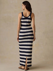 Sunwashed Organic Pocket Tank Dress - Baritone Blue Stripe