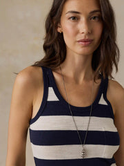 Sunwashed Organic Pocket Tank Dress - Baritone Blue Stripe